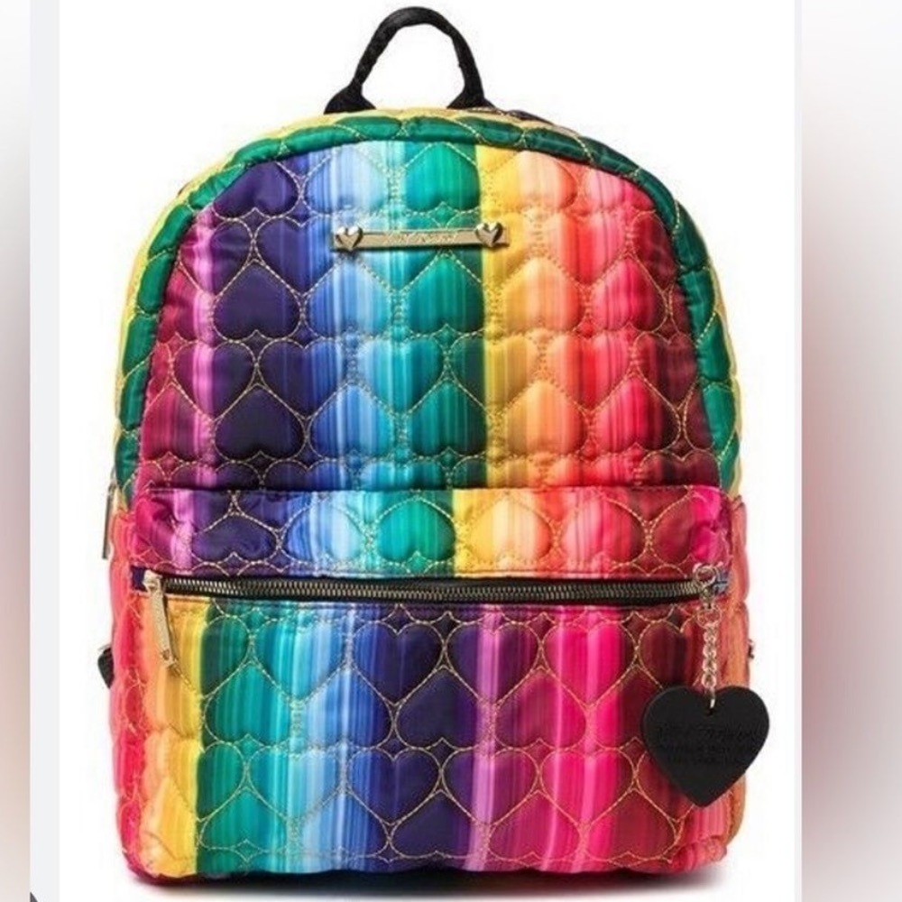 Betsy Johnson rainbow quilted backpack